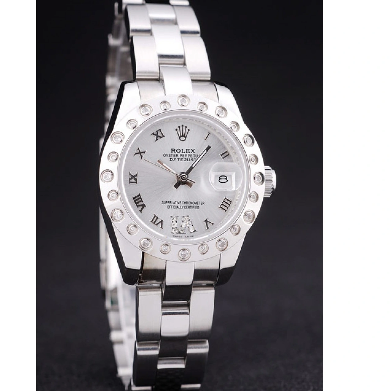 Aaa replica watch Polished Silver Datejust Dial Bezel 7474 Silver Rolex Diamonds 1026